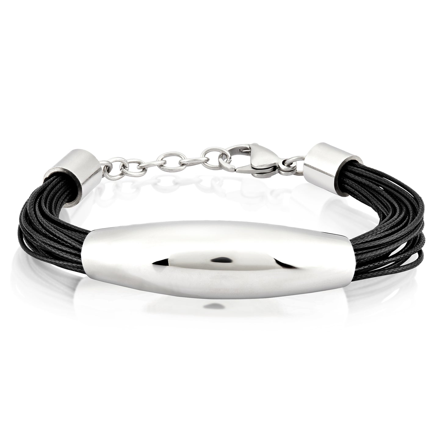 ELYA Polished Elongated Tube Multi-Strand Leatherette Stainless Steel Bracelet