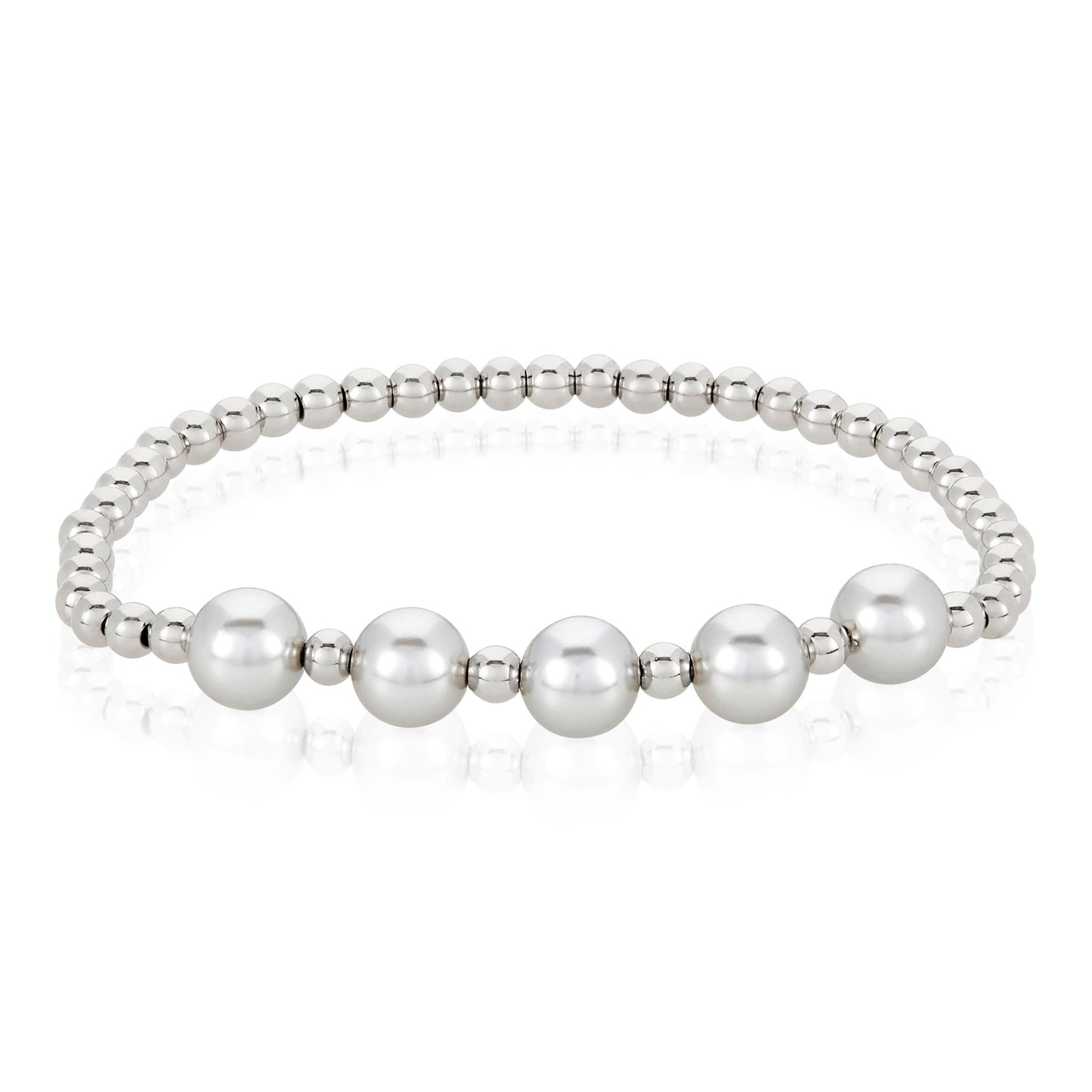 Crystal Pearl and Stainless Steel Beaded Stretch Bracelet (4mm Wide)