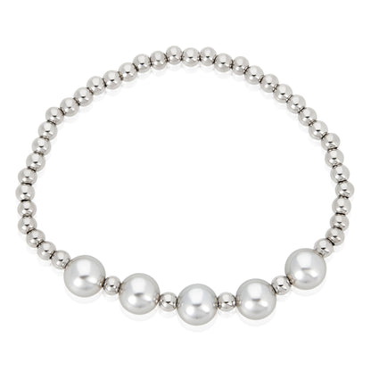 Crystal Pearl and Stainless Steel Beaded Stretch Bracelet (4mm Wide)