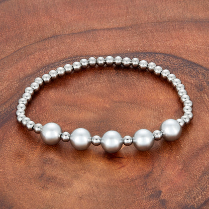 Crystal Pearl and Stainless Steel Beaded Stretch Bracelet (4mm Wide)