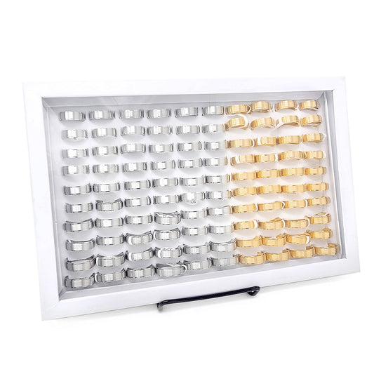 Men's 100 Piece Box Ring Set Brushed Ridged Edge Steel Wedding Band Rings (7mm)