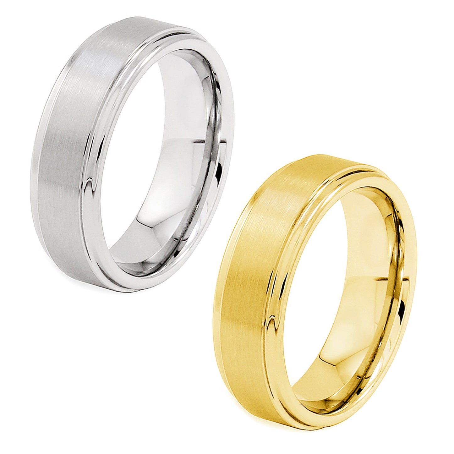 Men's 100 Piece Box Ring Set Brushed Ridged Edge Steel Wedding Band Rings (7mm)