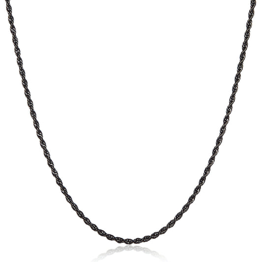 Men's Black Plated Stainless Steel Rope Chain (3mm) - 24"