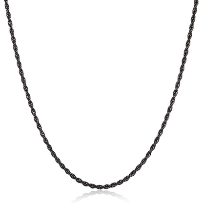 Men's Black Plated Stainless Steel Rope Chain (3mm) - 24"