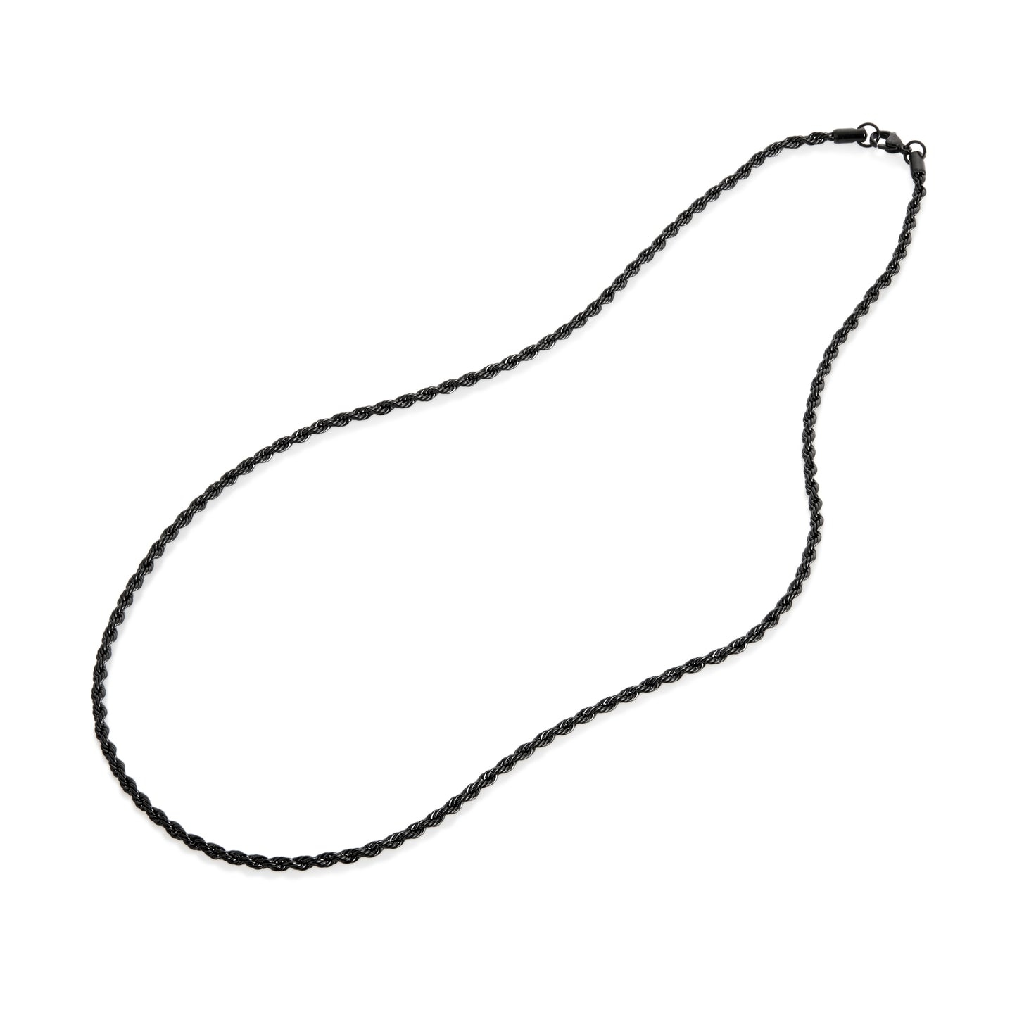 Men's Black Plated Stainless Steel Rope Chain (3mm) - 24"