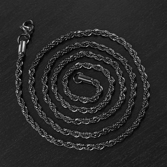 Men's Black Plated Stainless Steel Rope Chain (3mm) - 24"