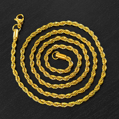 Men's Gold Plated Stainless Steel Rope Chain (3mm) - 24"