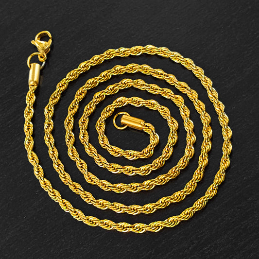 Men's Gold Plated Stainless Steel Rope Chain (3mm) - 24"