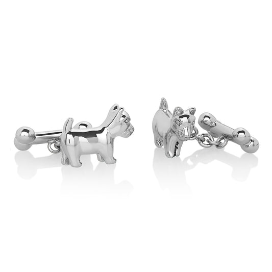 Men's High Polished Silver Tone Dog and Bone Cuff Links