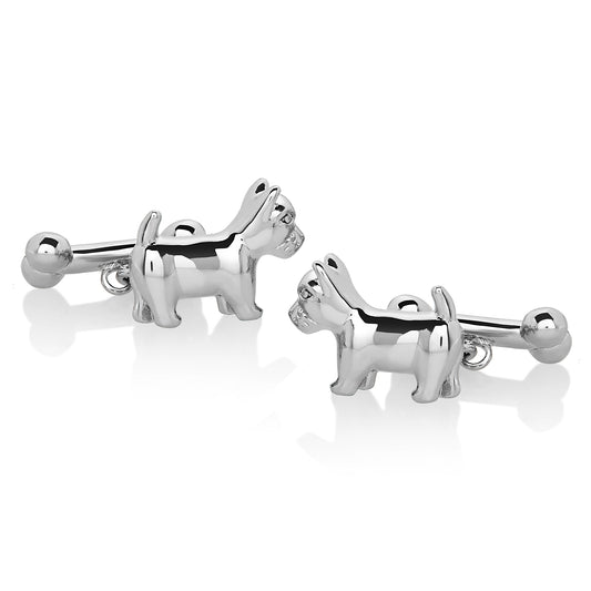 Men's High Polished Silver Tone Dog and Bone Cuff Links
