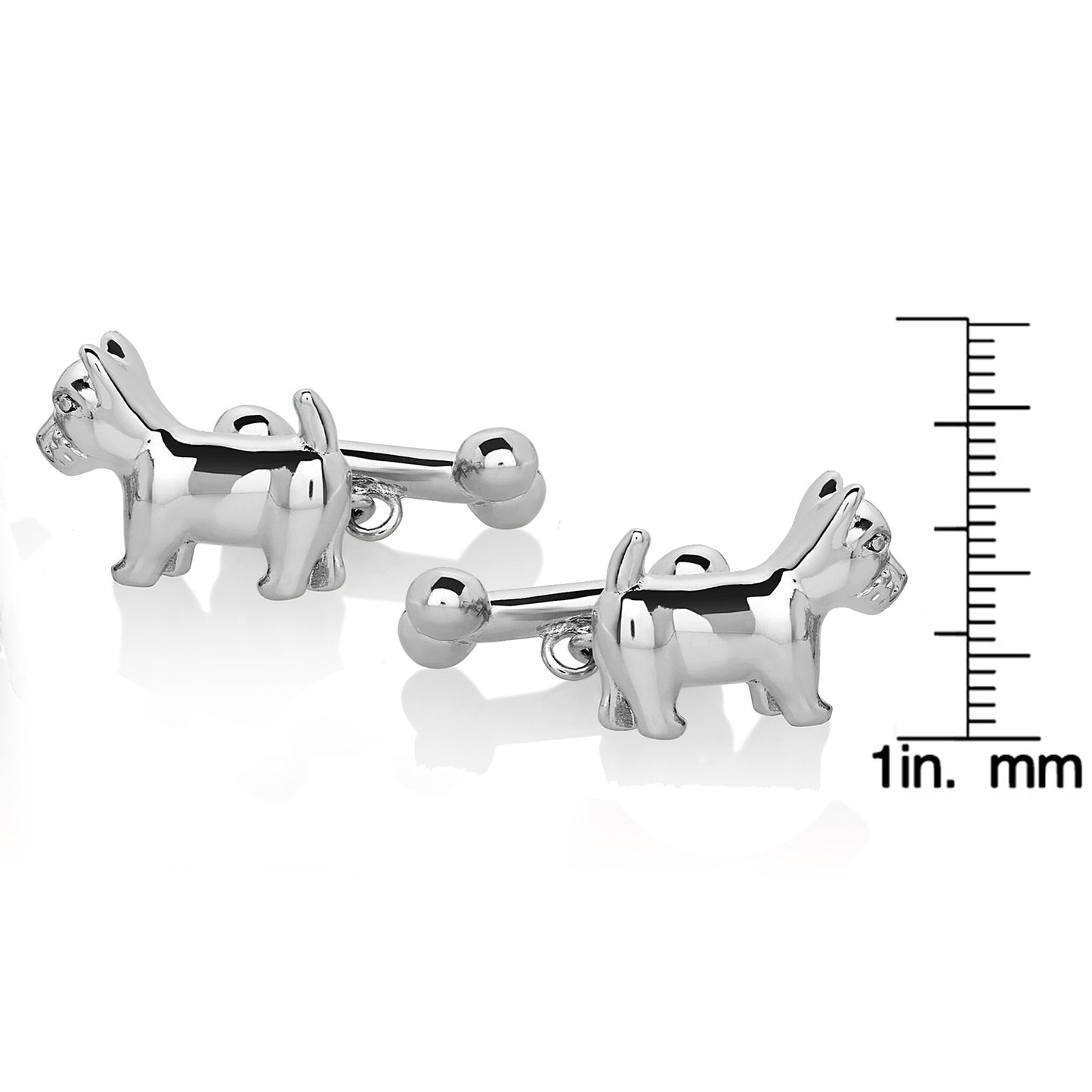 Men's Polished Dog and Bone Silver Tone Cufflinks