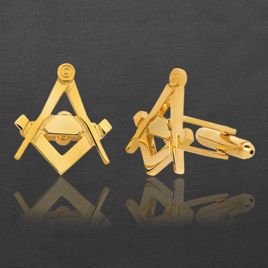 Men's Polished Masonic Gold Tone Cufflinks