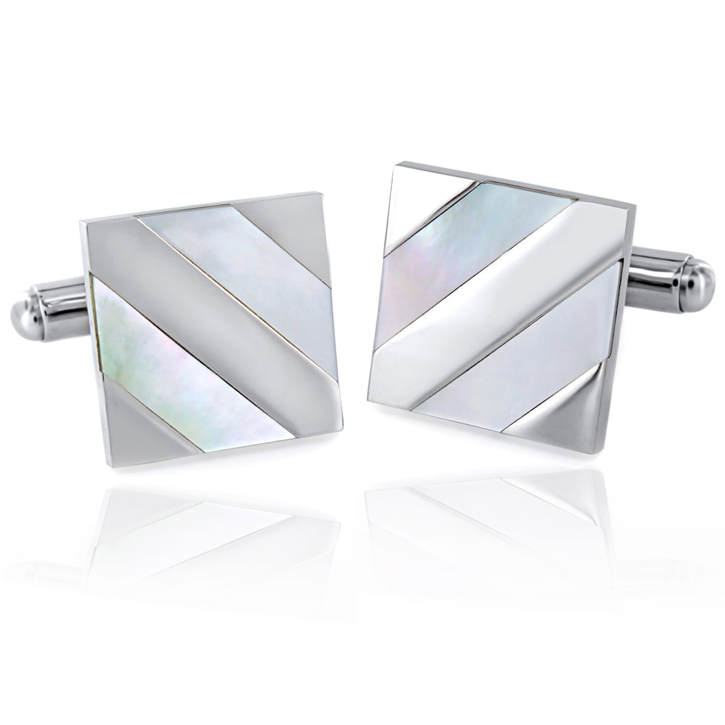 Men's Stainless Steel Polished Mother of Pearl Inlay Square Cuff Links