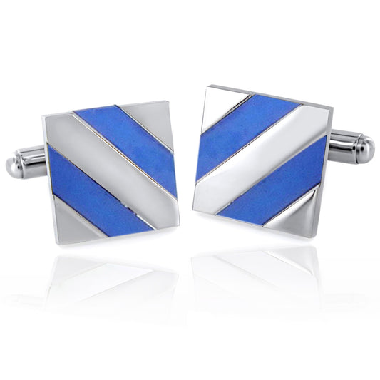 Men's Stainless Steel Polished Mother Of Pearl and Blue Shell Cuff Links