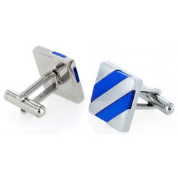 Men's Stainless Steel Polished Mother Of Pearl and Blue Shell Cuff Links