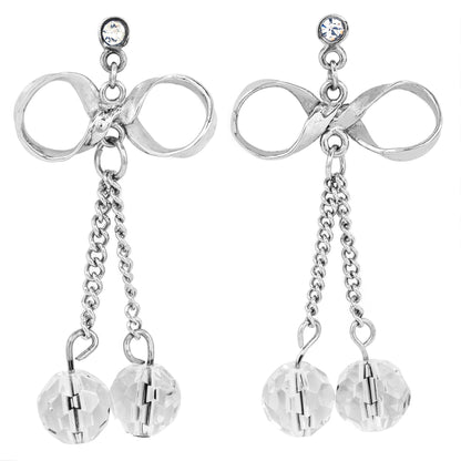 Crystal Bow Dangling Stainless Steel Earrings