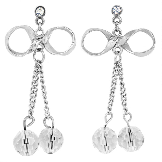 Crystal Bow Dangling Stainless Steel Earrings