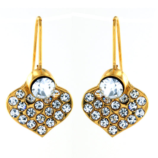 Crystal Heart Dangling Gold Plated Stainless Steel Earrings