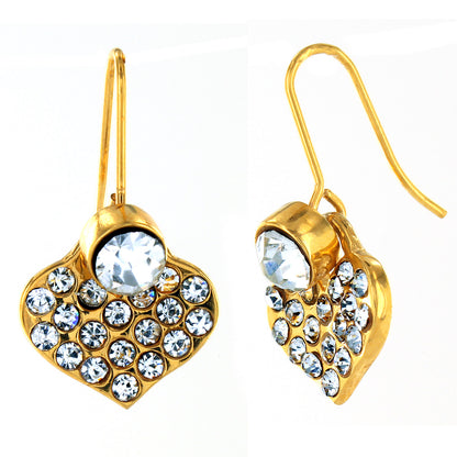 Crystal Heart Dangling Gold Plated Stainless Steel Earrings