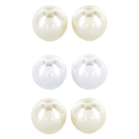 ELYA Women's White Cream and Off-white Freshwater Pearl Stud Stainless Steel Earrings Set