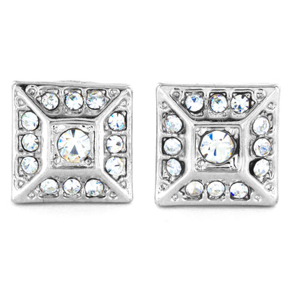 Micro Pave Crystal Square Pyramid Post Stud Earrings