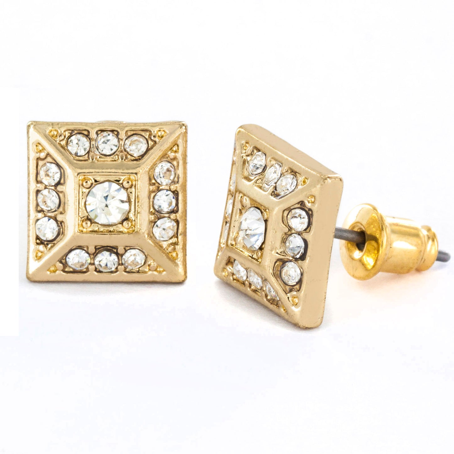 Micro Pave Crystal Square Pyramid Post Stud Earrings