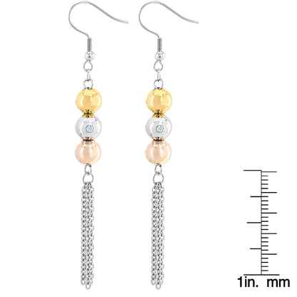 ELYA Cubic Zirconia Sphere Tassel Dangling Stainless Steel Earrings