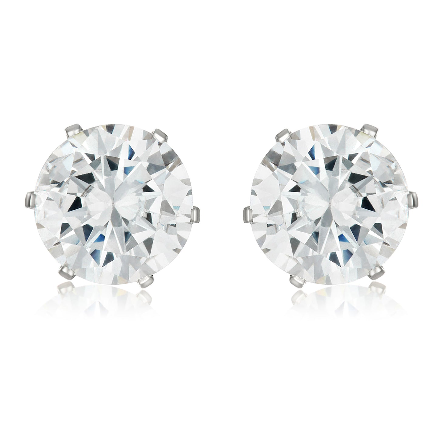 ELYA Women's Polished Prong Set Cubic Zirconia Stud Stainless Steel Earrings
