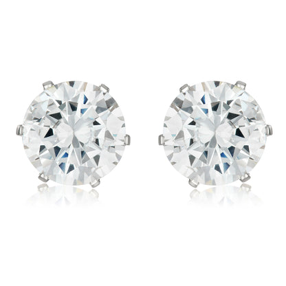 ELYA Women's Polished Prong Set Cubic Zirconia Stud Stainless Steel Earrings