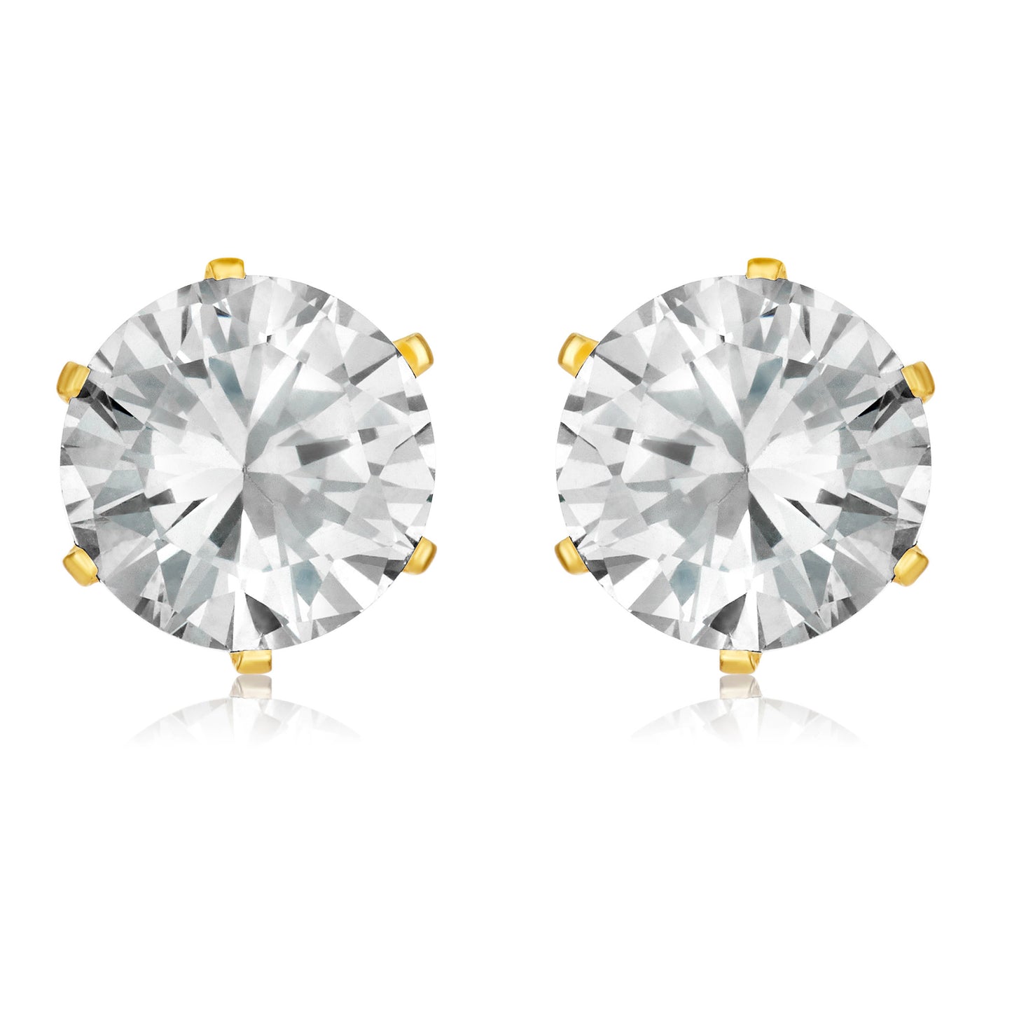 ELYA Women's Polished Prong Set Cubic Zirconia Stud Stainless Steel Earrings