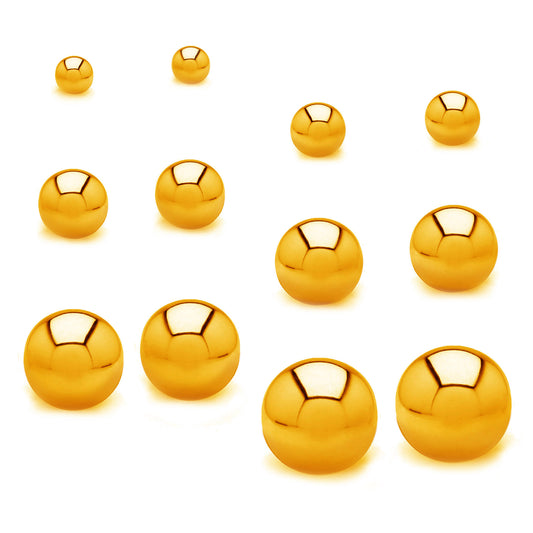 ELYA Women's High Polished Ball Stainless Steel Stud Earrings - 6 Pair set