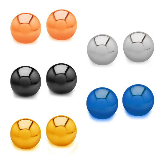 Polished Multicolor Ball Stud Stainless Steel Earring Set - (7mm Wide)