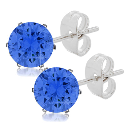 ELYA Women's Polished Cubic Zirconia Stones Stud Steel Earring Set