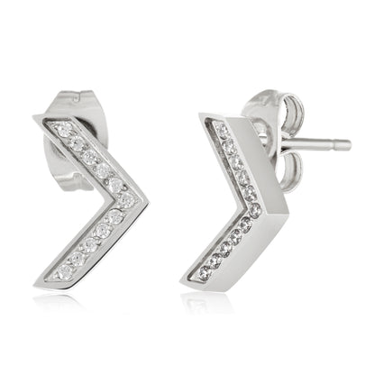 ELYA Women's High Polished Cubic Zirconia Chevron Stainless Steel Stud Earrings
