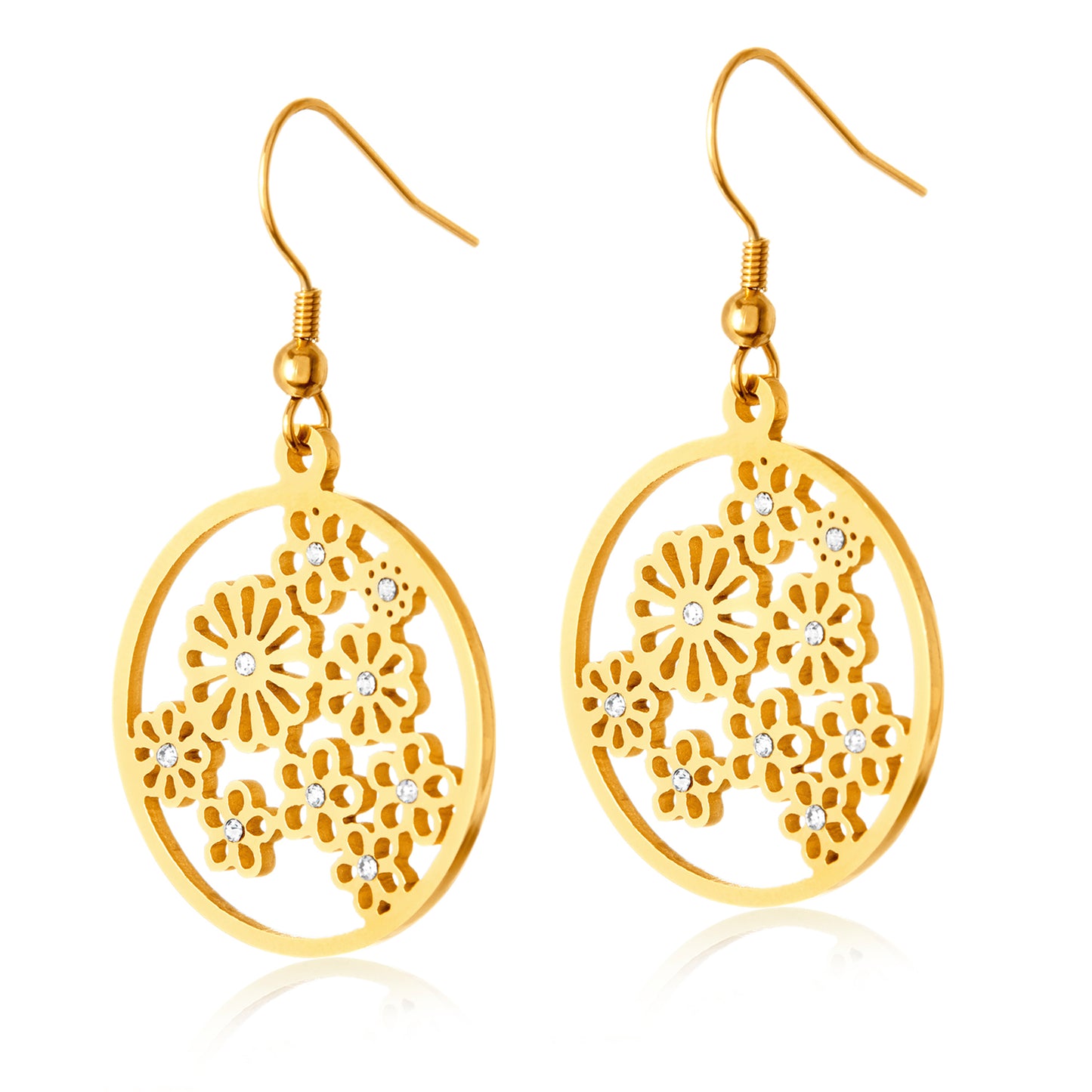 ELYA Women's Gold Plated Crystal Floral Stainless Steel Dangle Earrings