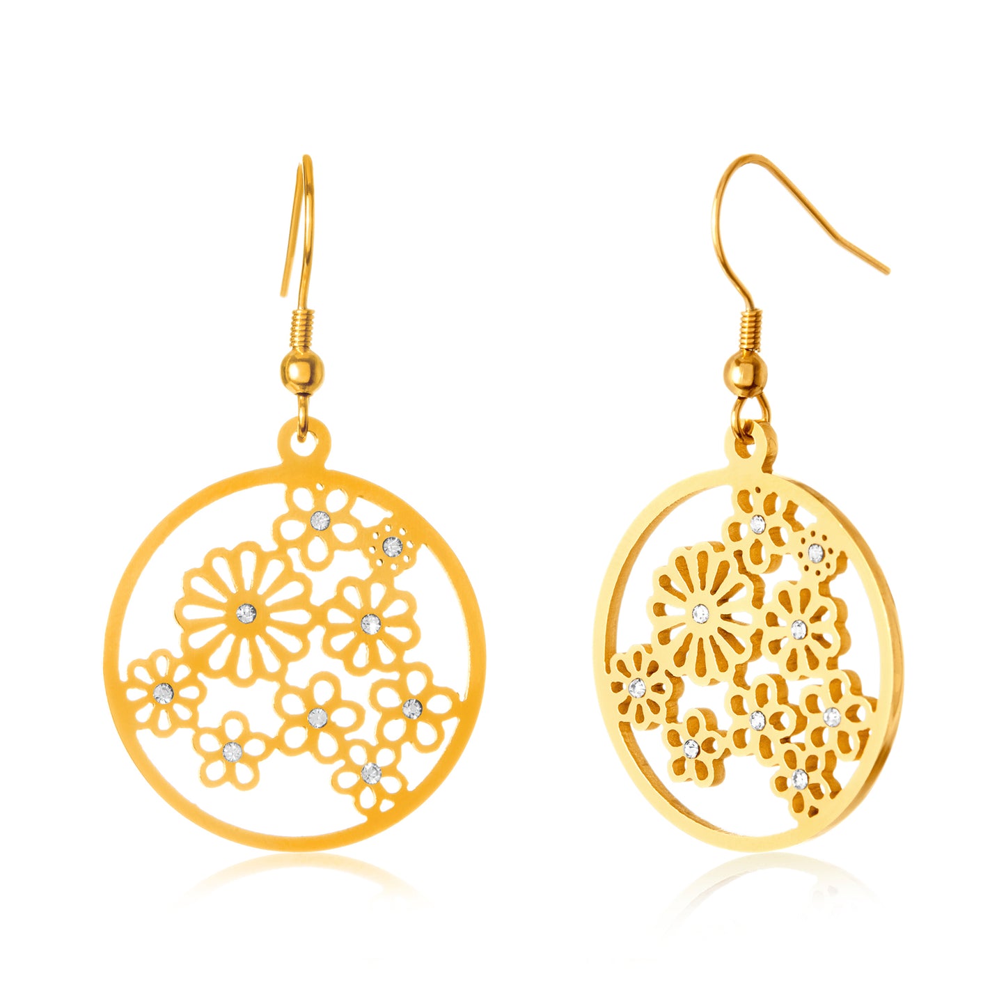 ELYA Women's Gold Plated Crystal Floral Stainless Steel Dangle Earrings
