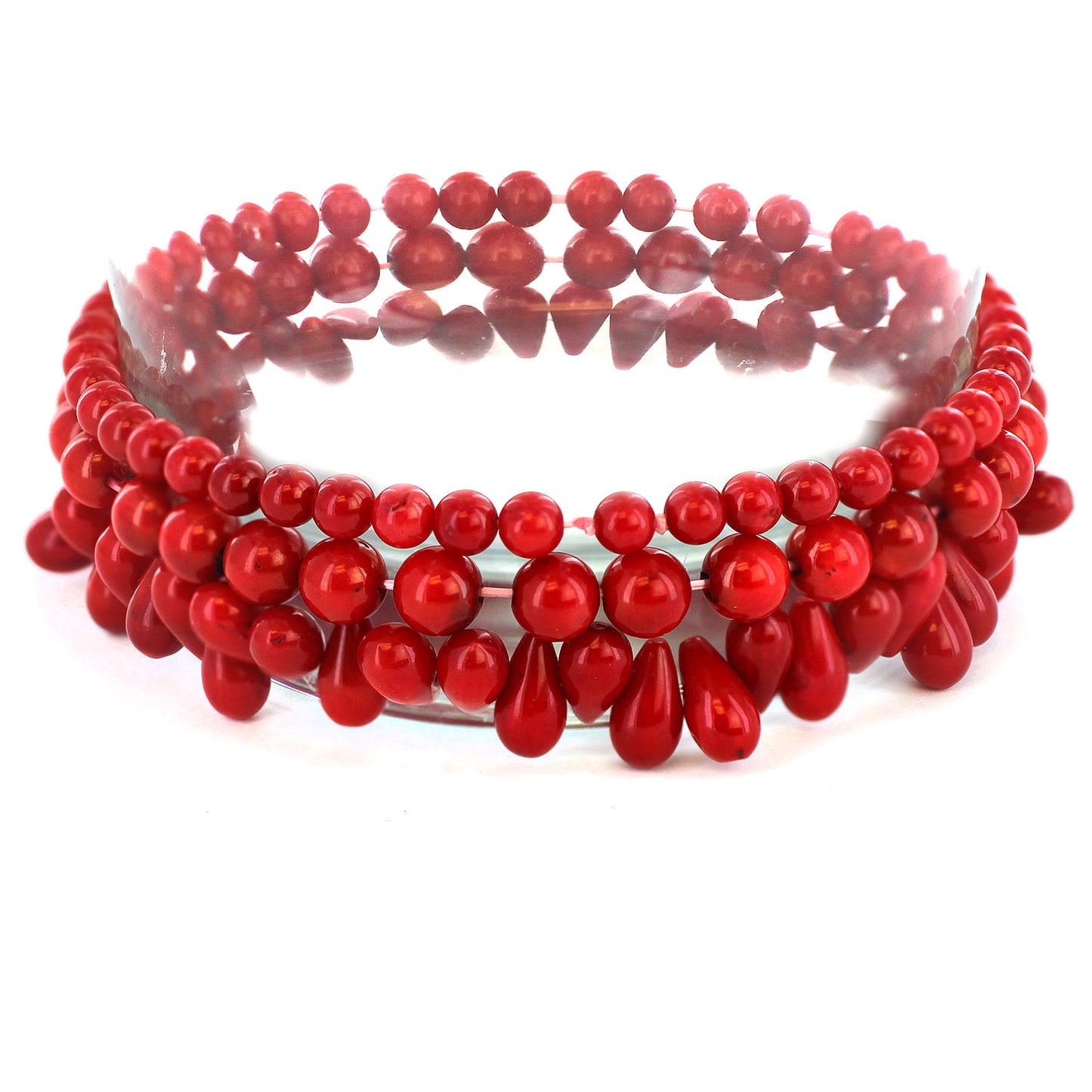 Women's Red Dyed Coral Beaded Bracelets (Set of 3)