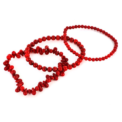 Women's Red Dyed Coral Beaded Bracelets (Set of 3)