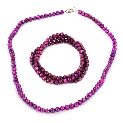 Women's Purple Simulated Pearl Beaded Necklace and 3 Piece Bracelet Set