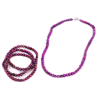 Women's Purple Simulated Pearl Beaded Necklace and 3 Piece Bracelet Set