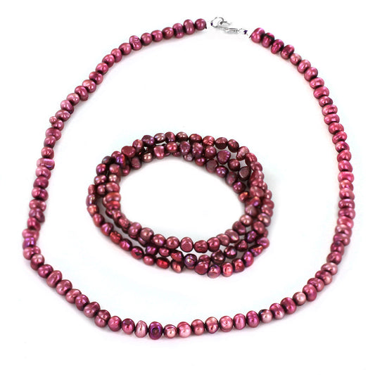 Women's Pink Simulated Pearl Beaded Necklace and 3 Piece Bracelet Set