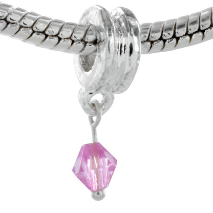 Silver Plated Bead with Dangling Pink Charm