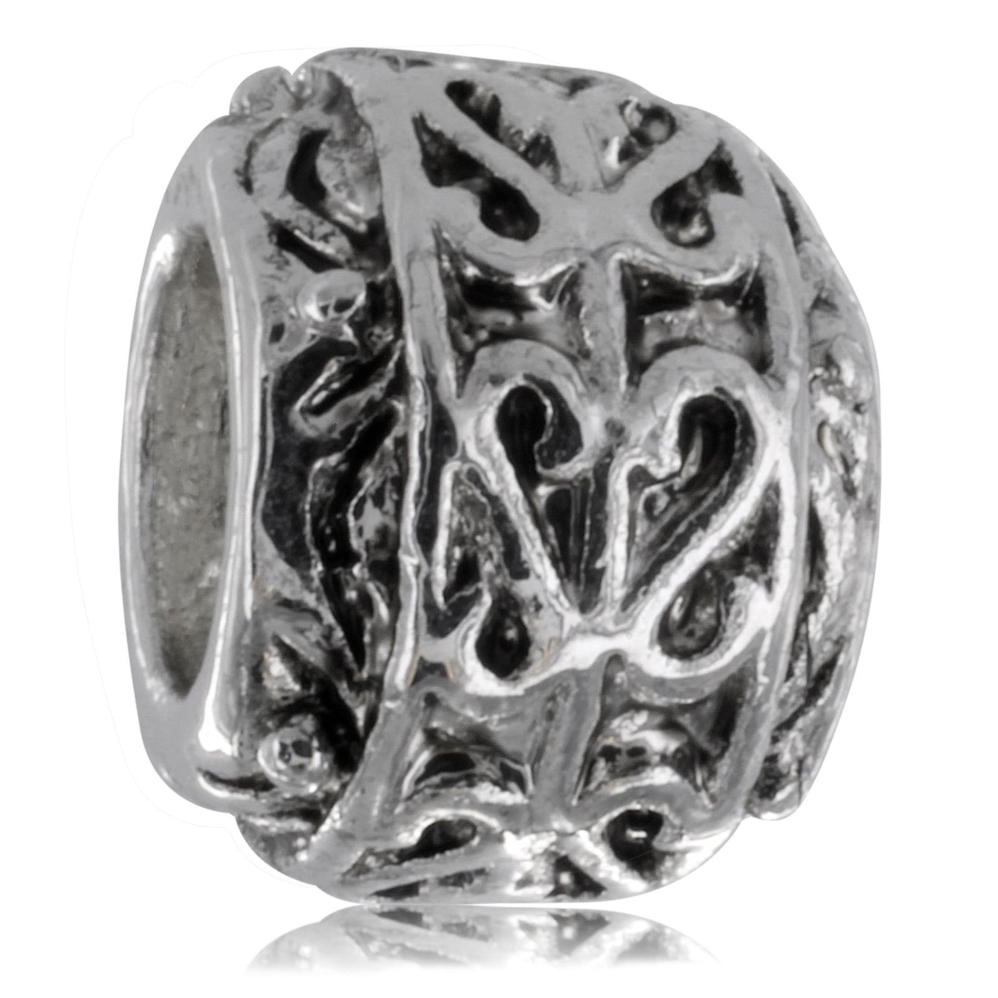 Silver Plated Heart Bead with Intricate Design