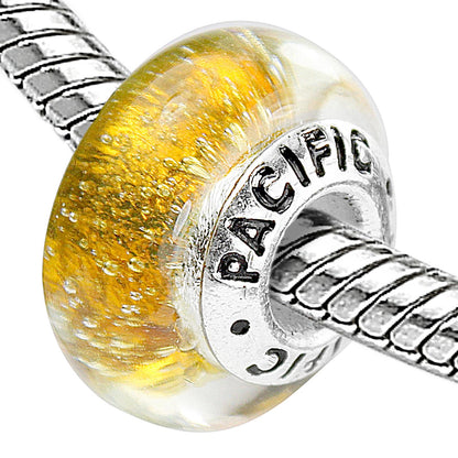 925 Sterling Silver Murano Glass Bead - Gold Digger