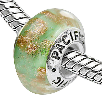 925 Sterling Silver Murano Glass Bead - Green Apples and Ham