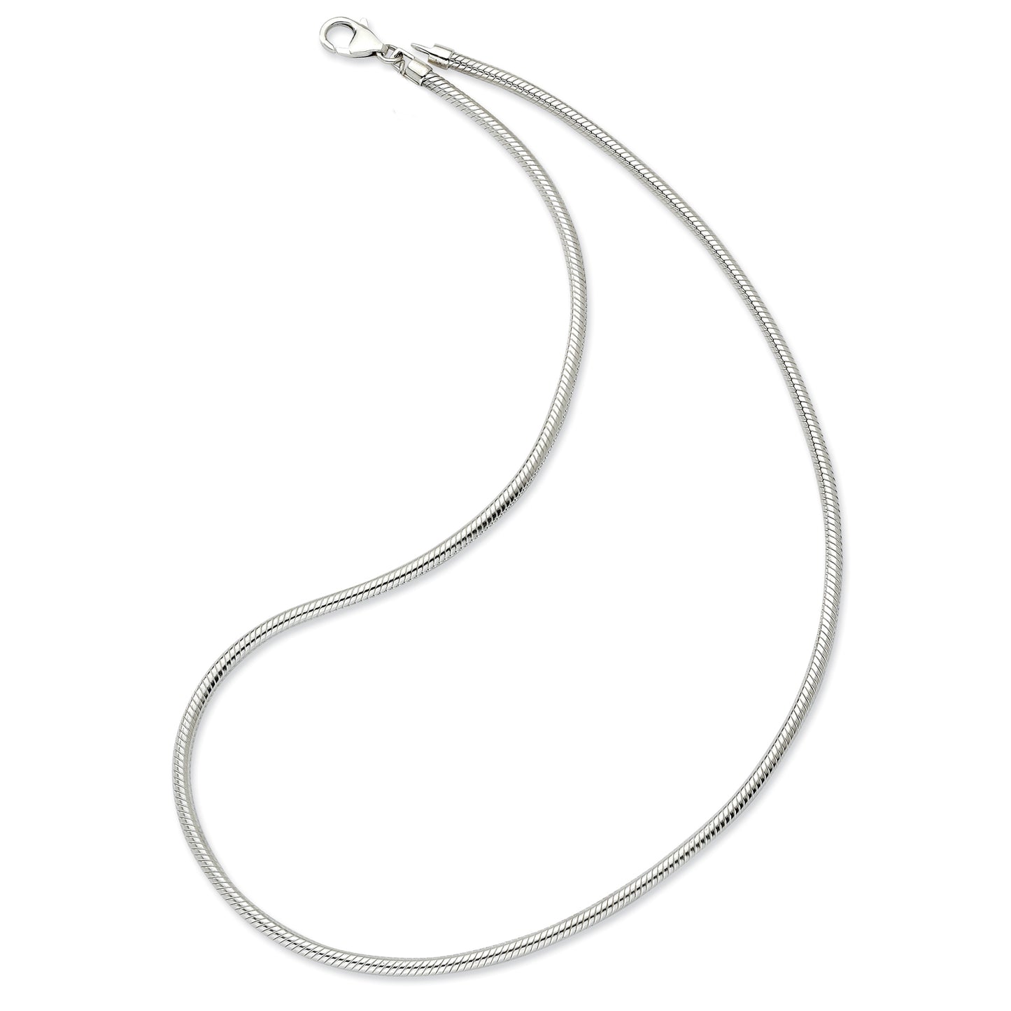 Silver Plated Polished Lobster Clasp Snake Chain Necklace (3mm) - 18"