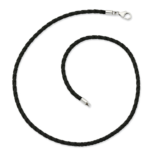Stainless Steel Lobster Clasp Woven Braided Leather Necklace (4mm)