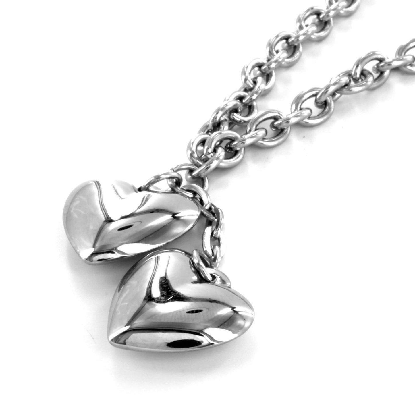 ELYA Women's Polished Dangling Puffed Hearts Stainless Steel Necklace
