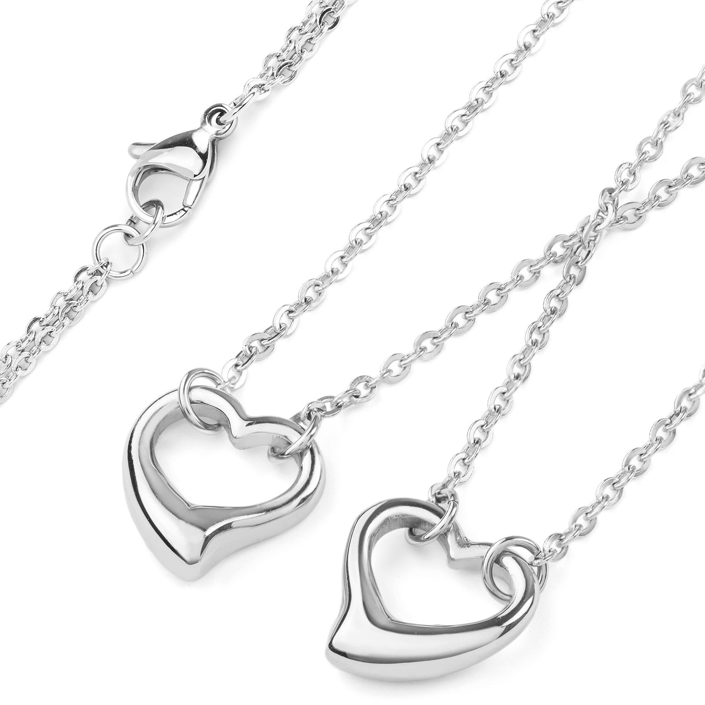 ELYA Polished Double Strand Open Hearts Stainless Steel Necklace (14.6 mm) - 17.5"