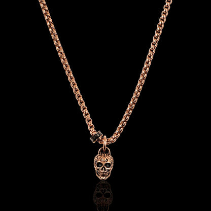 Stainless Steel 12mm Skull Necklace on 24 Inch 3mm Box Chain